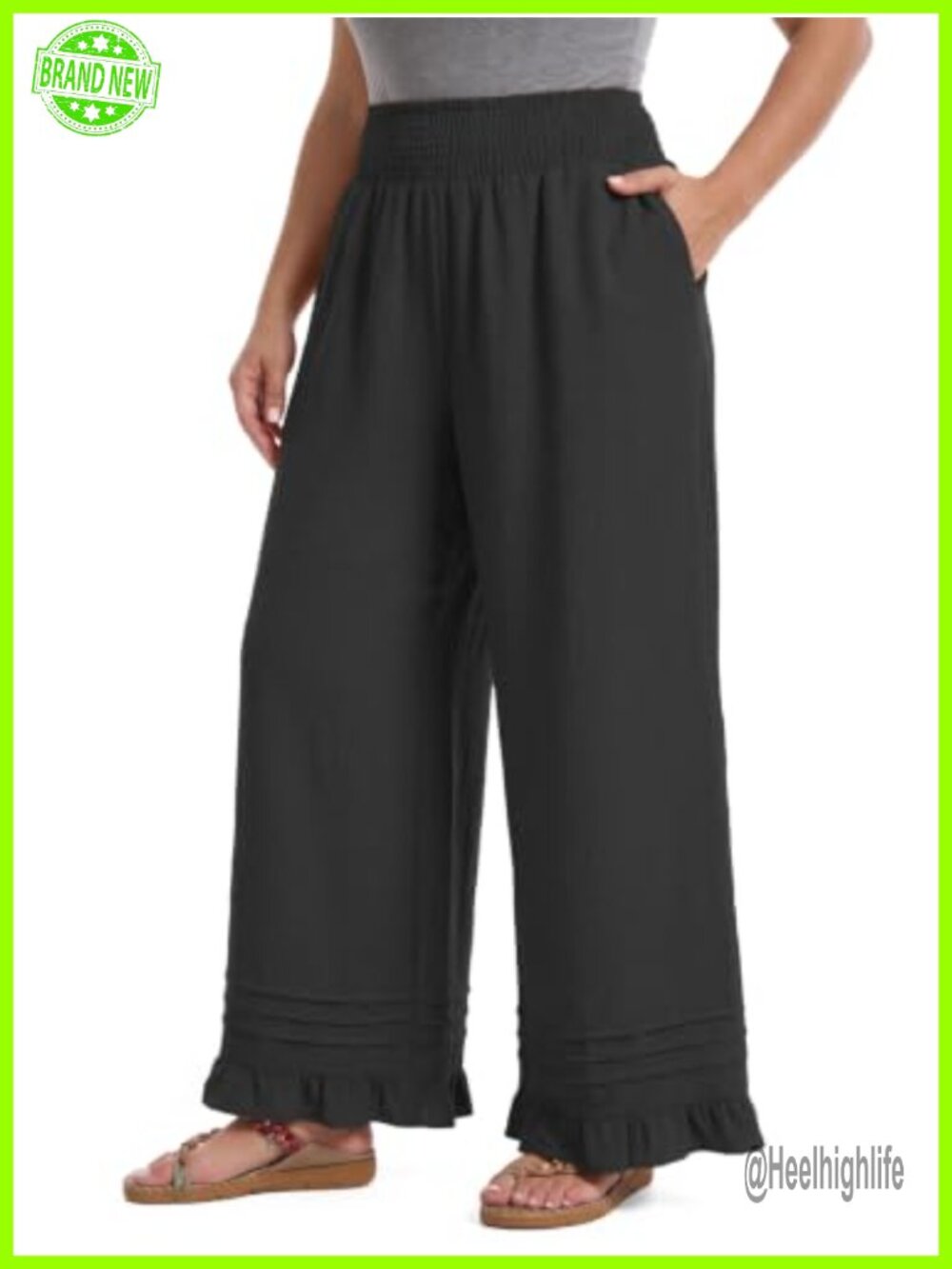 Women Plus Size Palazzo Pants High Waist Wide Leg Ruffle Hem